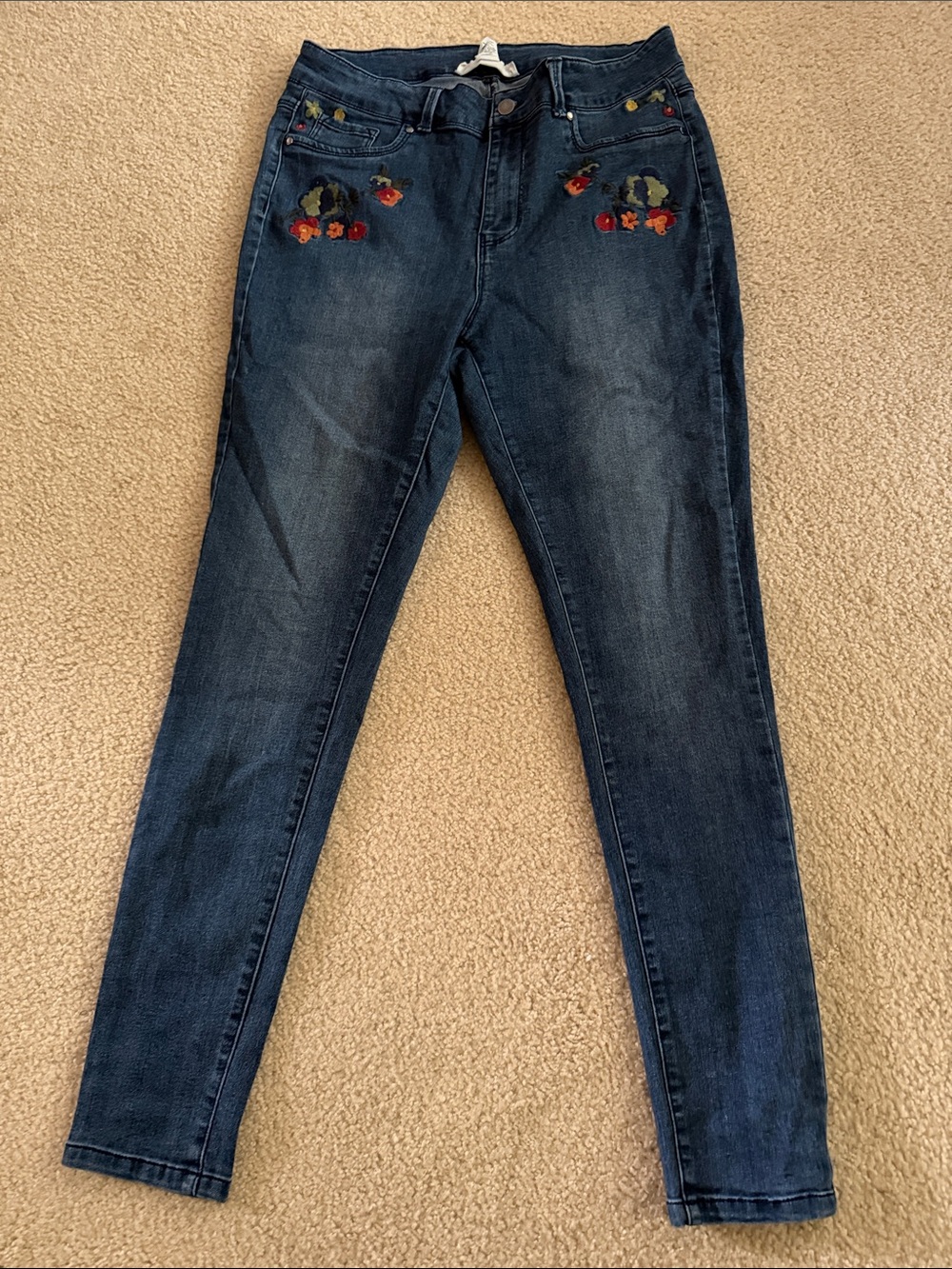 Workshop Republic Clothing Dark Blue Skinny Jeans with Floral Embroidery 14W